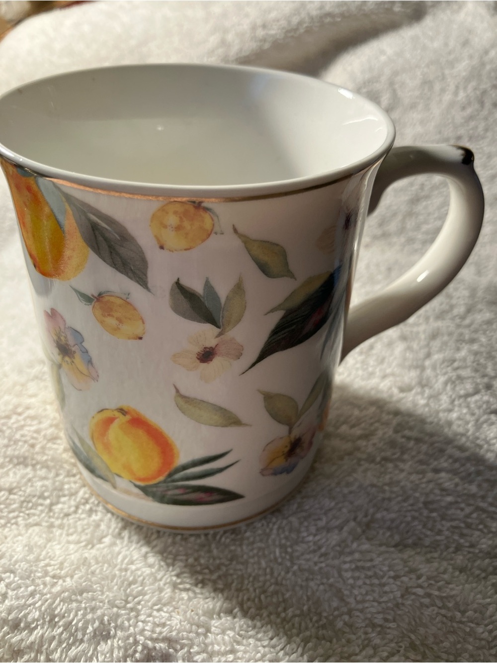 Yellow Floral Ceramic Mug with Gold Trim by Grace Teaware